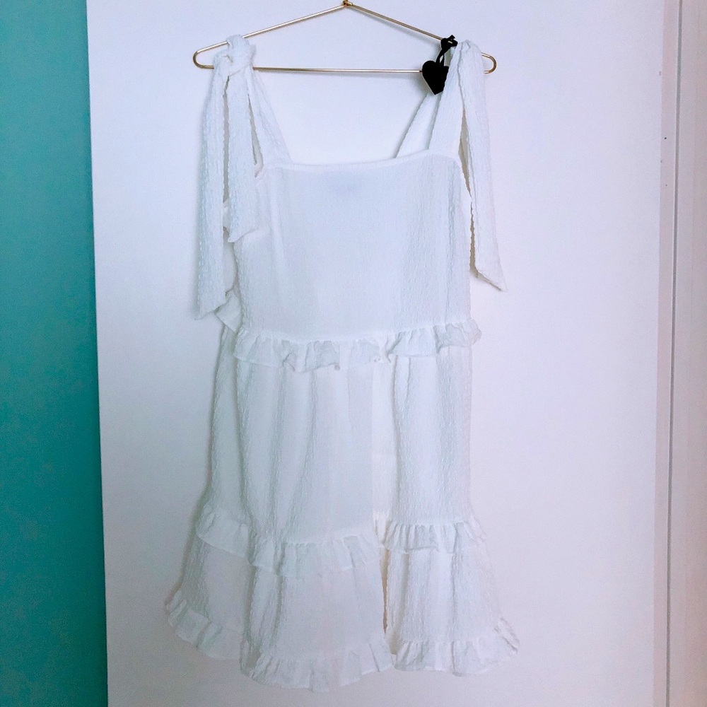 ASOS White Tie Shoulder Ruffle Swing Mini Sun Dress Size US 4 Size Small